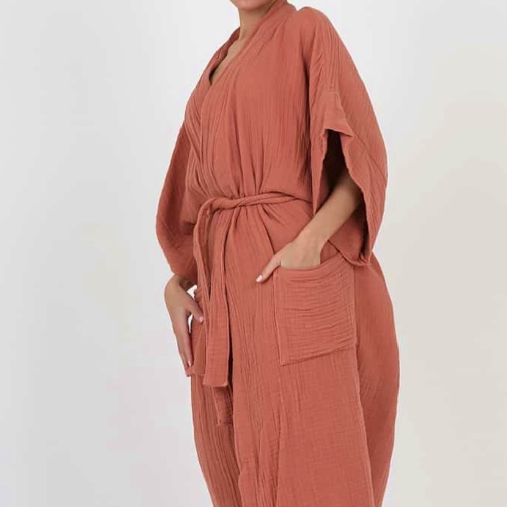 Simpuna Peach Muslin Cotton Robe with Belt Size S/M and L/XL NWT